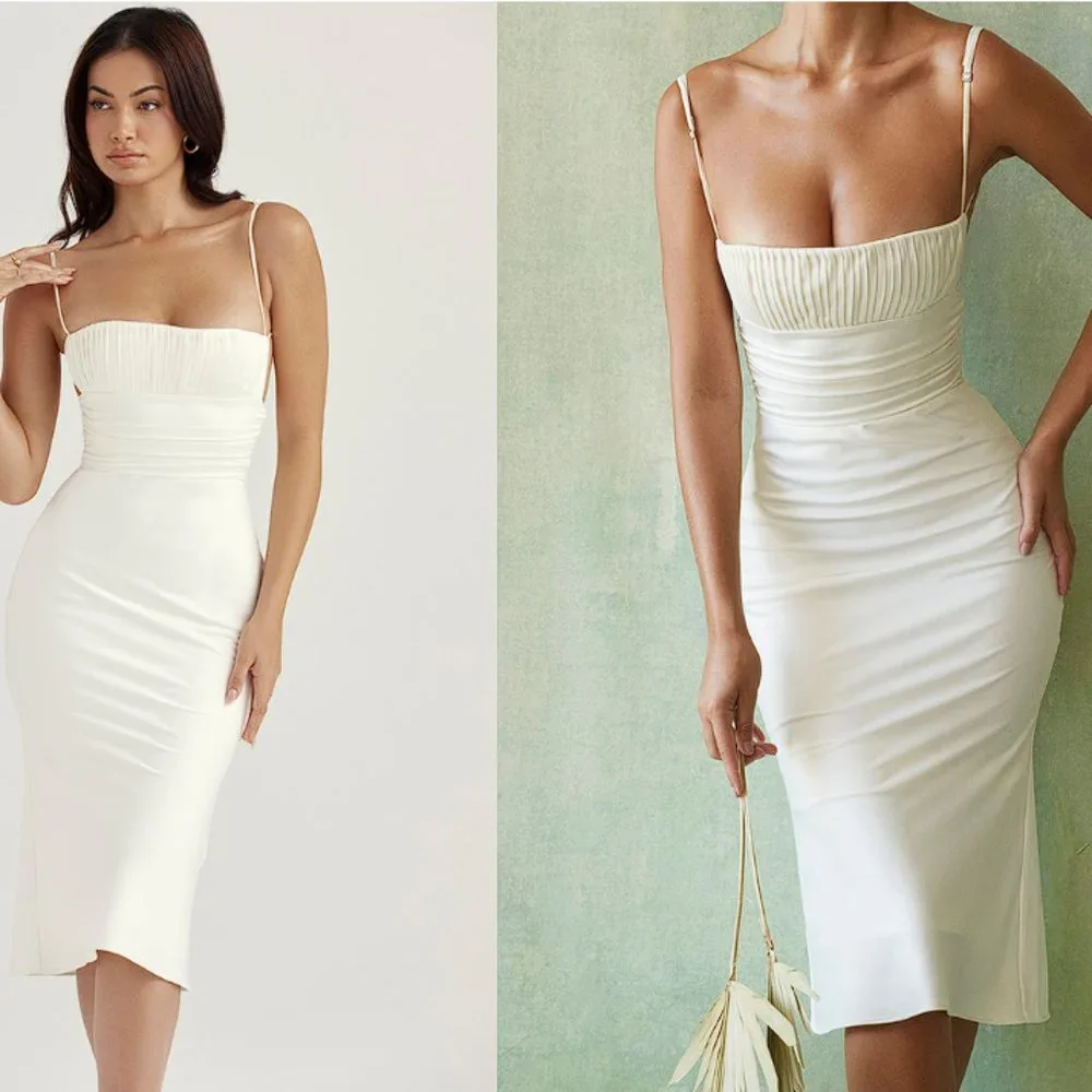 HOUSE OF CB 'Lois' Ivory Satin Corset Midi Dress NWOT